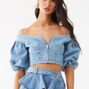 Denim Off-the-Shoulder Crop Top